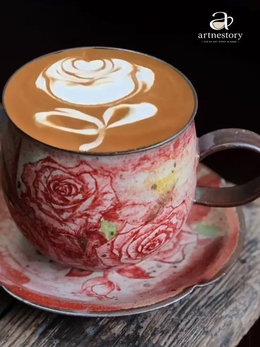 Flaming Rose Artisan Latte Cup & Saucer Set
