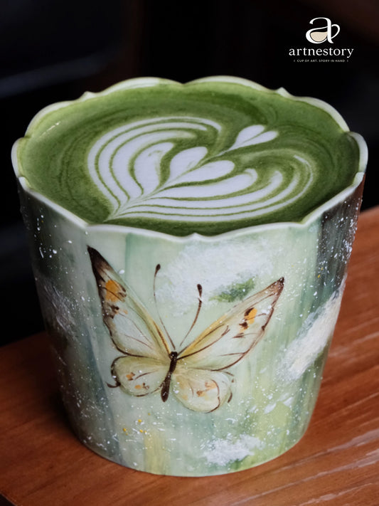 Green Meadow Butterfly Grip Cup