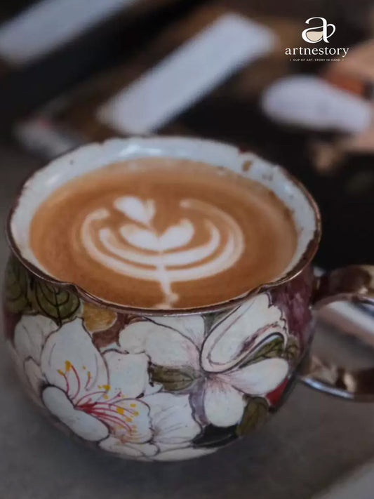 Peony-Rim Latte Cup & Saucer Set