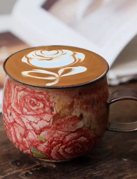 Flaming Rose Artisan Latte Cup & Saucer Set