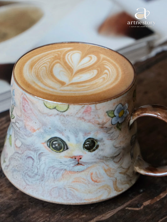 Selkirk White Cat Jingdezhen Handmade Coffee Mug