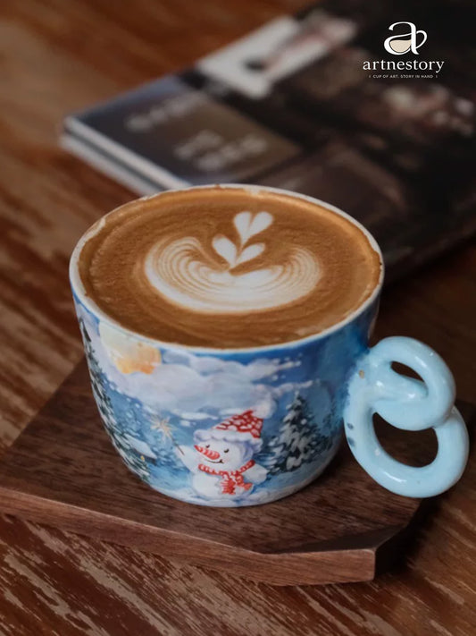 Hand-painted Winter Snowman Latte Mug