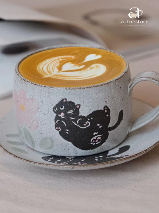 Rustic Stoneware Sketch Coffee Mug