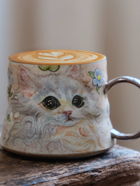 Selkirk White Cat Jingdezhen Handmade Coffee Mug